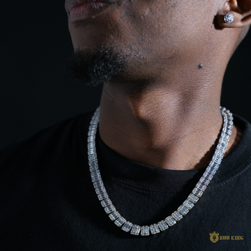 8mm Iced Square Baguette Tennis Chain In 18k White Gold ZUU KING